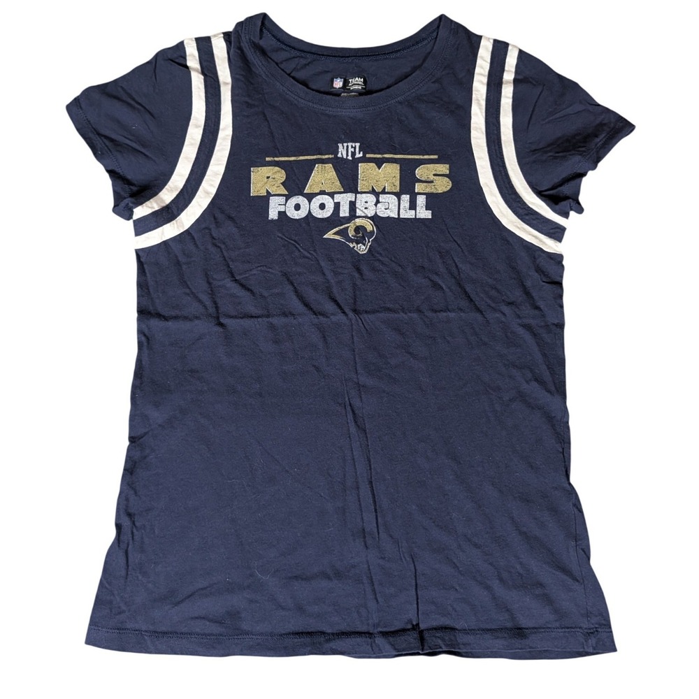 NFL Los Angeles Rams Football Womens‎ T Shirt Navy Blue Gold White Size L